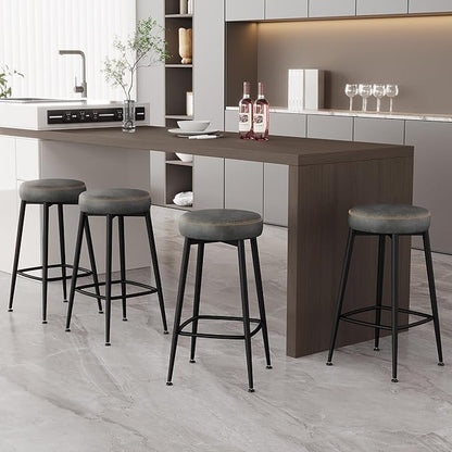 Counter Height Bar Stools, 26" H Backless Bar Stools Set of 8, Upholstered Faux Leather Kitchen Counter Stools, Mid Century Modern, Kitchen Island Home Bar, Pub, Black Grey