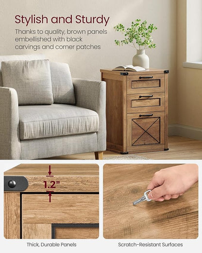 VASAGLE File Cabinet, Filing Cabinet with 3 Drawers, Printer Stand, Fit A4, Letter Size, Hanging File Folders, Modern Farmhouse Style, for Home Office, Honey Brown UOFC054T41