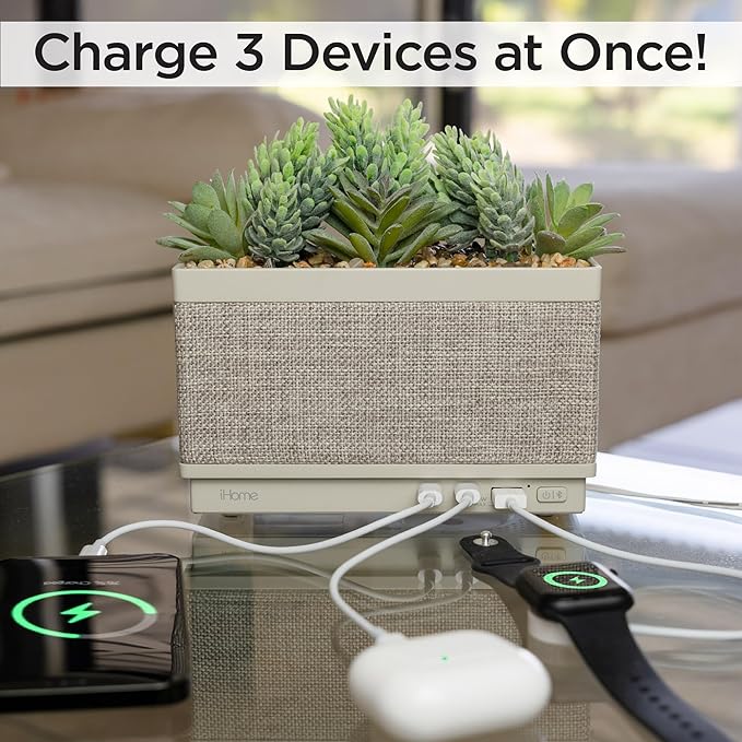 iHome PowerPlant Charging Station with Bluetooth Speaker, Faux Succulent with USB Charging Station for iPhone, Android, and More (iPP60)