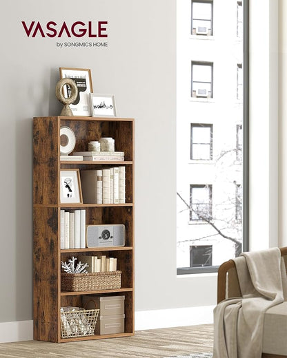 VASAGLE Set of 2 Bookshelves, 23.6 Inches Wide, 5-Tier Open Bookcases with Adjustable Storage Shelves, Floor Standing Units, Rustic Brown ULBC165X01-2
