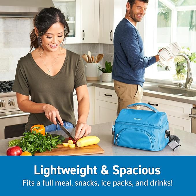Bentgo Deluxe Lunch Bag - Durable and Insulated Lunch Tote with Zippered Outer Pocket, Internal Mesh Pocket, Padded and Adjustable Straps, & 2-Way Zippers - Fits All Lunch Boxes (Blue)