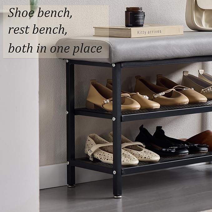 Shoe Rack Shoe Bench Shoe Organizer Storage Rack for Hallway Bedroom Living Room with Comfortable Seat Cushion 80x30x50cm (80cm Grey)