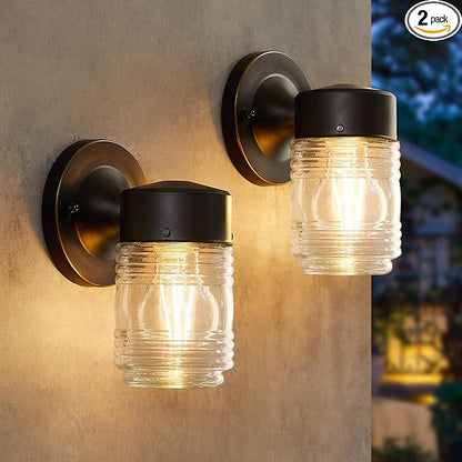 2 Pack Outdoor Wall Lantern, Exterior Waterproof Wall Sconce Light Fixtures, Black Front Door Lighting with Clear Glass Shade, Anti-Rust E26 Socket Porch Lights for Entryway