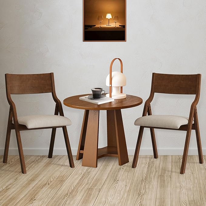 Ball & Cast Folding Chairs Set of 2 with Back & Padded Cushion,Portable Foldable Dining Upholstered Stool W/Solid Wood Frame,Ergonomic Design,for Kitchen,Office,Outdoor Events,Walnut