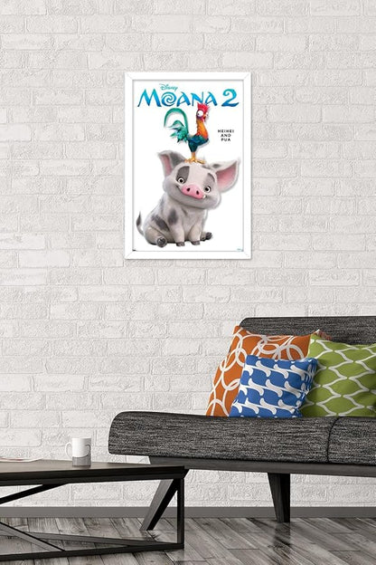 Disney Moana 2 - Heihei and Pua Feature Series Wall Poster, 22.4L" x 14.7W", White Framed Version
