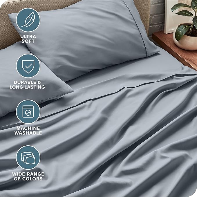 Bare Home Full Sheet Set - 1800 Ultra-Soft Microfiber Full Bed Sheets - Double Brushed - Deep Pockets - Easy Fit - 4 Piece Set - Bed Sheets (Full, Steel Blue)