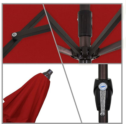 California Umbrella 7.5' Round Sunbrella Aluminum Outdoor Deck, Pool or Patio Umbrella, Crank Lift, Auto Tilt, Bronze Pole, Jockey Red