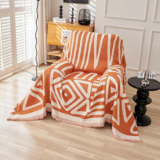 HANDONTIME Orange Sofa Covers for Chair Recliner Chenille Couch Throw Cover Pet Furniture Protector Thick Washable, 59" X71