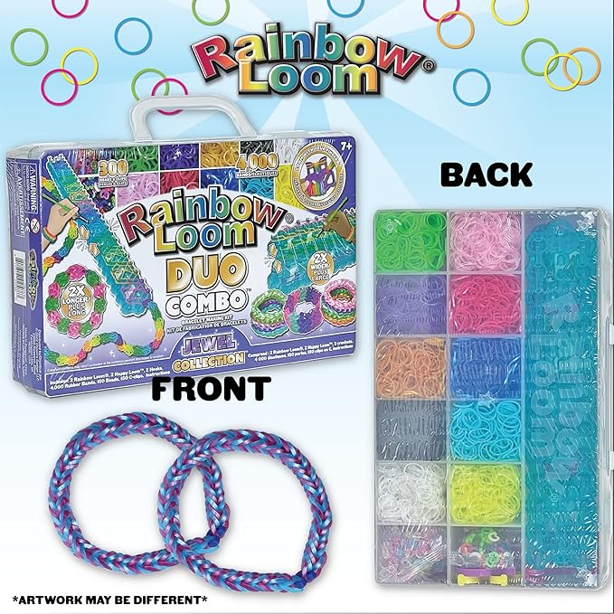 Rainbow Loom® Duo Combo with Jewel Rubber Bands Collection, Features 2 connectable to Make Longer and Wider Creations, an Organizer Case, Great Activity up to 4 People 7+