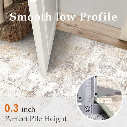 3x8 Washable Runner Rug Beige Grey Neutral Abstract Hallway Kitchen Living Room Bedroom Non Slip Throw Rug Soft Low Pile Indoor Carpet for Entrance Laundry Bathroom