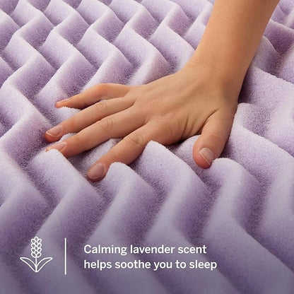 Lucid Lavender Infused 3 Inch Memory Foam Mattress Topper - Twin XL Size - Plush Feel - 5 Convoluted Zones - CertiPUR Certified - New Home Owner & Dorm Room Essentials