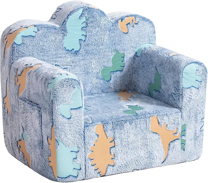 Tiita Kids Couch Plush Toddler Chair, Cloud-Like Glow in The Dark Kids Sofa Toddler Reading Chair with Washable Cover Carrying Handle, Convertible Children Sofa Chair for Girls and Boys