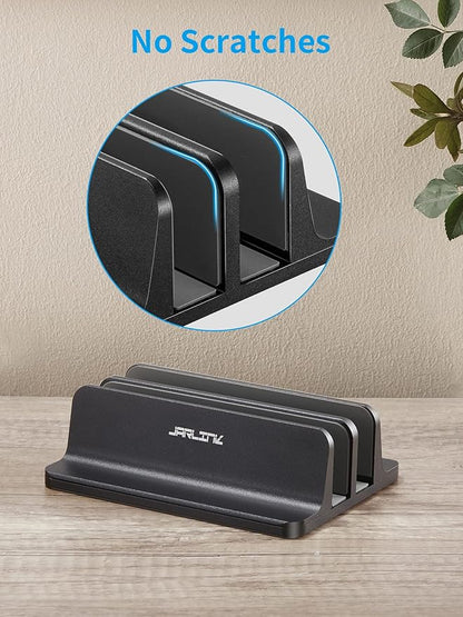 JARLINK Vertical Laptop Stand Holder, Aluminum Double Desktop Stand Holder with Adjustable Dock (Up to 17.3 inch), Compatible with MacBook, Surface, Chromebook, and Gaming Laptops, Black