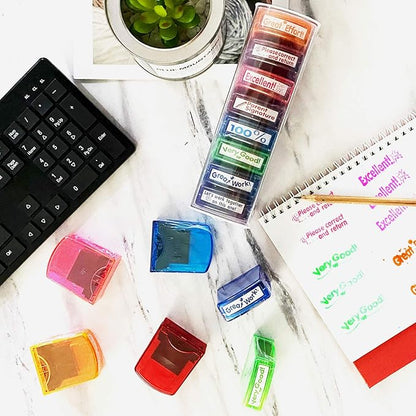 Teacher Stamps for Grading Classroom,Parent Signature Teacher Self-Inking Stamp Set for Homework Teacher Supplies with 8 pcs