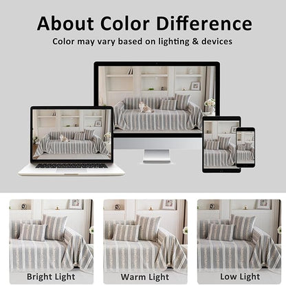 Couch Cover for Dogs Washable Sofa Cover, Sectional Couch Covers, Sofa Covers for 2 Cushion Couch, Non Slip Stripe Sofa Slipcovers Furniture Protector, Couch Protector from Cat Claws, Light,71''x102''