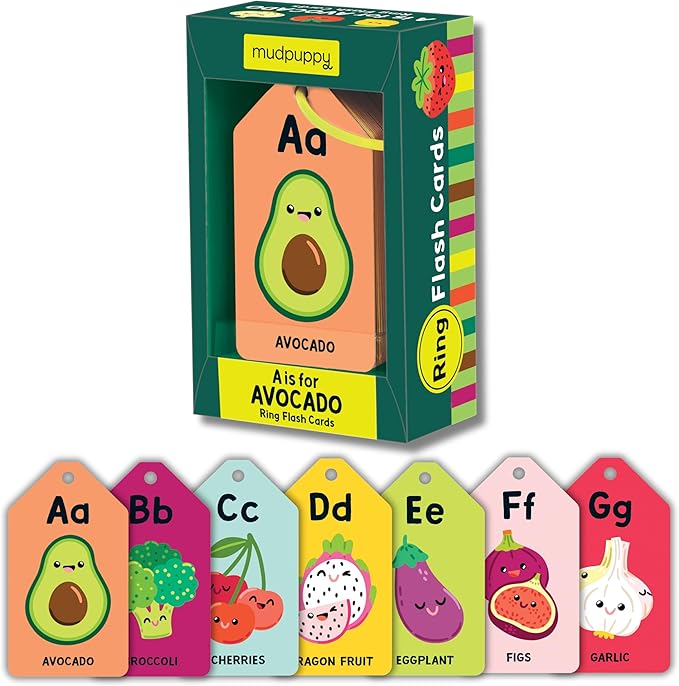 Mudpuppy A is for Avocado — Ring Flashcards 26 Durable Double Sided Alphabet Food Cards and Reclosable Ring with Colorful Art for Babies Age 1+ Perfect for Preschool Or Travel for Teacher and Parents