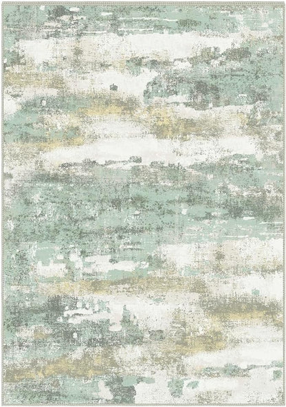 Area Rugs 5x8 for Living Room Bedroom, Modern Abstract Machine Washable Large Light Green Rug Soft Rug, Low Pile Floor Carpet with Non Slip Backing for Dining Room