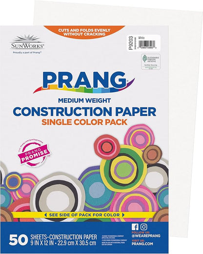 Prang (Formerly SunWorks) Construction Paper, White, 9" x 12", 50 Sheets