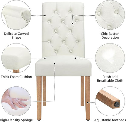 Yaheetech Dining Chairs Set of 4 Fabric Upholstered Dining Room Chairs with Button Tufted High Back and Solid Wood Legs for Kitchen/Living Room/Restaurant, Modern Style, Beige