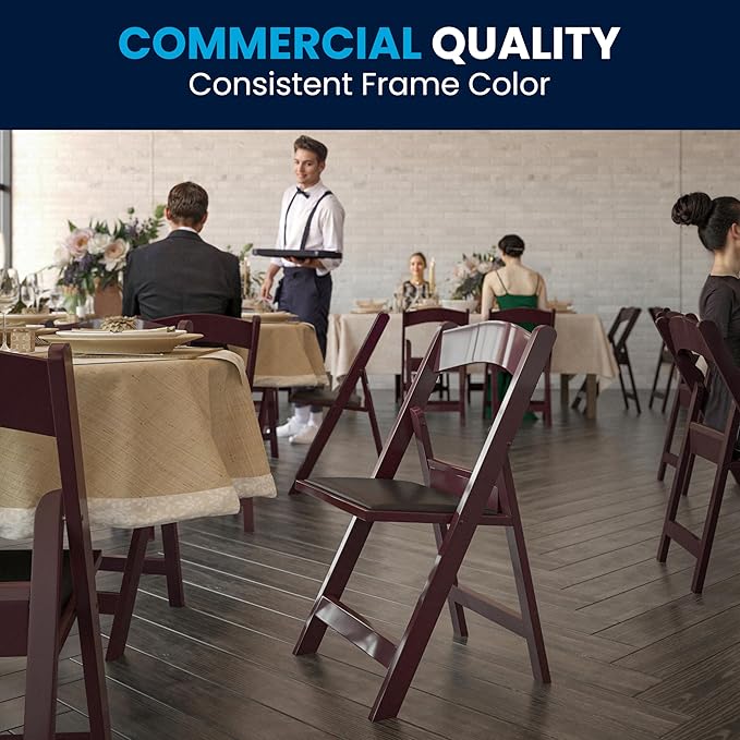 Flash Furniture Hercules™ Series Folding Chair - Red Mahogany Resin – 1000LB Weight Capacity Comfortable Event Chair - Light Weight Folding Chair