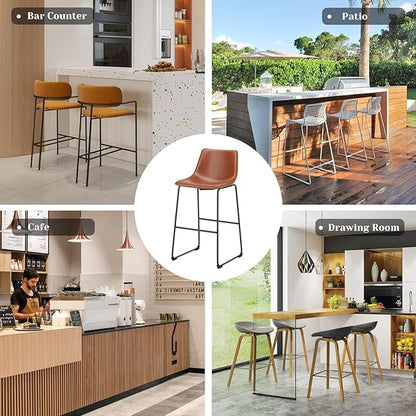 DUMOS 26 Inch Counter Height Bar Stools Set of 2, Modern Faux Leather High Barstools with Back and Metal Leg, Bar Chairs for Kitchen lsland, Elegant Brown