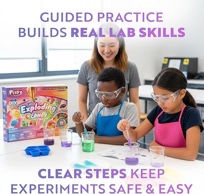 Playz Edible Exploding Candy Making Science Kit for Kids Ages 8-12 Years Old - Food Science Chemistry Kid Science Kit with 29 Experiments, Educational Science Kits for Boy & Girls