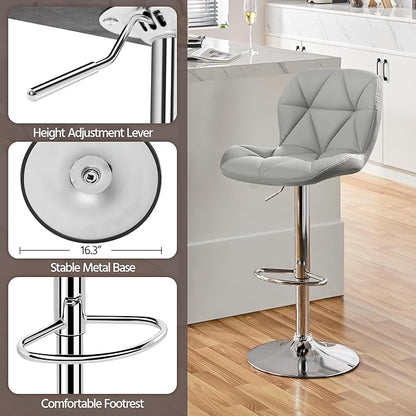 Yaheetech Bar Stools Set of 4, PU Leather Swivel Barstools, Height Adjustable Counter Stools with Backrest fot Kitchen Home Bar, Light Grey