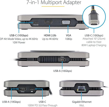 StarTech.com USB-C Docking Station for Windows and ChromeOS, Dual Monitor 4K 60Hz USB-C/HDMI or 1080p VGA, HDR10, USB 10Gbps Hub, 100W Laptop Charging, GbE - TAA