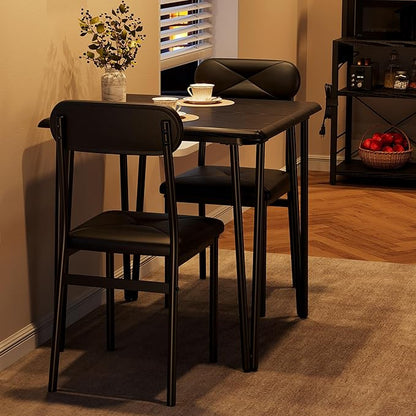 IDEALHOUSE Dining Table Set for 4, Kitchen Table with Upholstered Chairs for Kitchen Room and Small Spaces (Black, Table with 2 Upholstered Chairs)