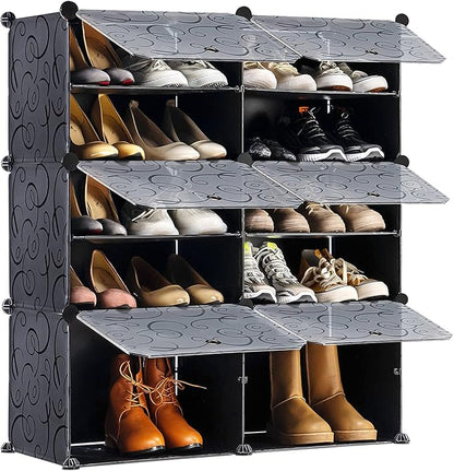 Shoe organizer Cabinet,24 Pair shoe rack organizer closet, DIY Narrow Standing Stackable Space Saver Shoe Cabinet with Doors
