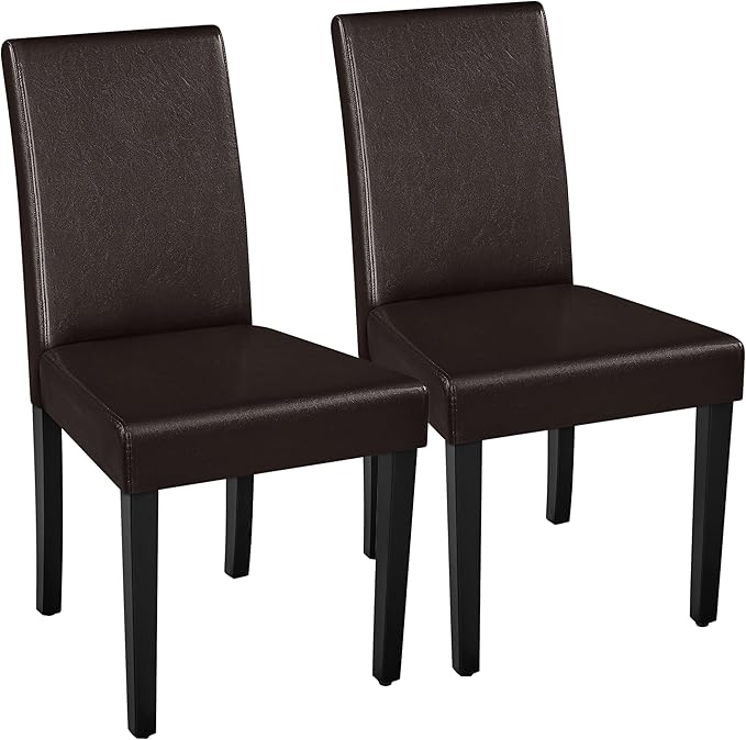 Yaheetech Dining Chairs Set of 2 Faux Leather Modern Dining Room Chairs with Rubberwood Legs and Padded Seat for Kitchen/Living Room/Restaurant, Dark Brown