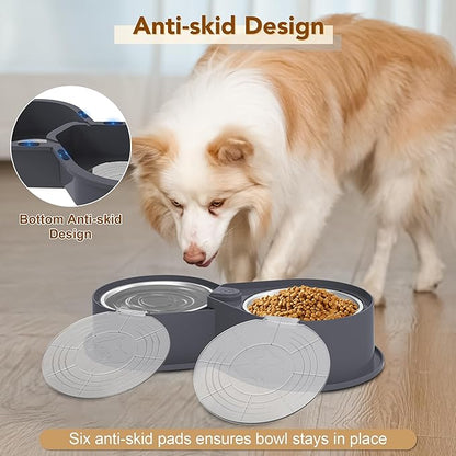 Stainless Steel Dog Bowl Set with Lids, 304 Metal Dual Food & Water Bowls for Dogs & Cats, Foldable Pet Feeder with Cover Keeps Food Fresh, Anti-Skid Dog Dish for Small/Medium/Large Pets