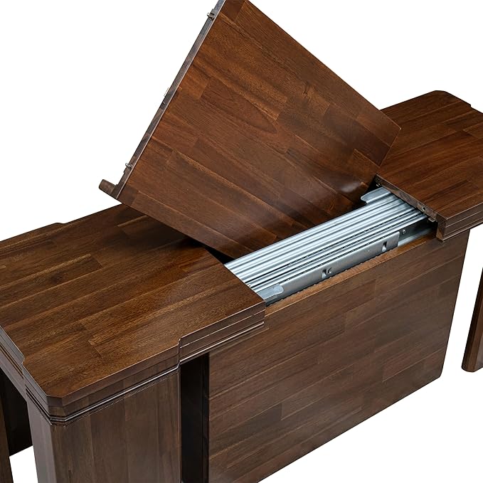 X02DA-208-12 - 5-Pc Kitchen Table Set includes an Extendable Rectangle Kitchen Table, 2 Polyester Fabric Dining Chairs and 2 Modern Benches, 39x120 Inch, Antique Walnut