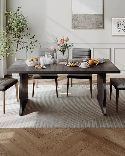 LITTLE TREE Modern Dining Table for 4-6, 63-Inch Rectangular Black Kitchen Table, Wood Kitchen & Dining Room Furniture