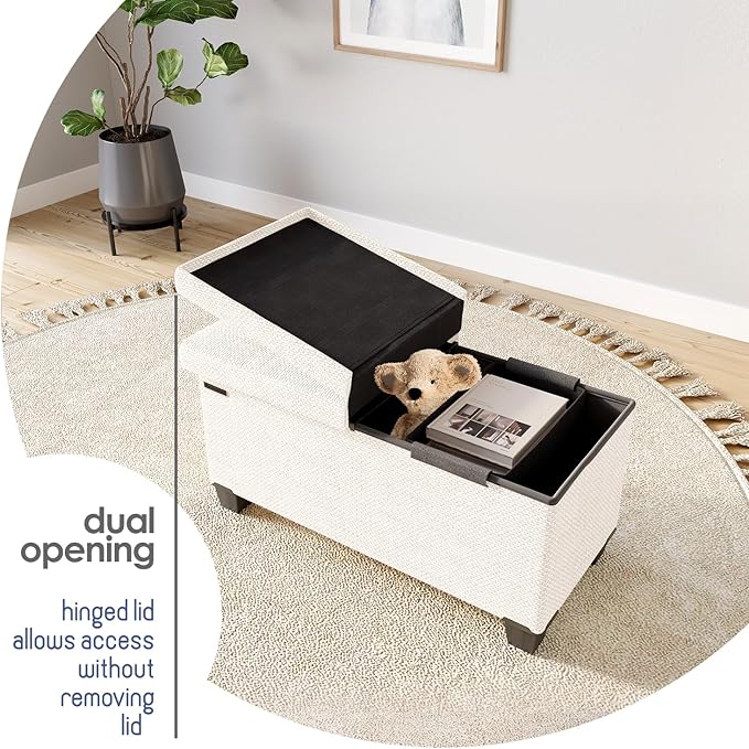 STORAGEBUD Storage Ottoman Bench with Bins, 30-in Storage Bench for Bedroom End of Bed, Folding Foot Rest Ottoman for Living Room Max 660lbs, Fabric Ottomans, Beige