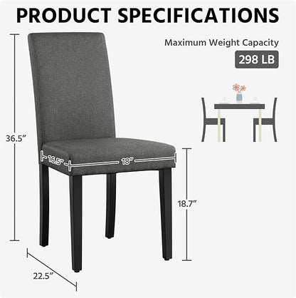 Yaheetech Dining Chairs Set of 6 Fabric Upholstered Parson Kitchen Chairs with Padded Seat and Solid Wood Legs for Dining Room/Restaurant, Dark Gray