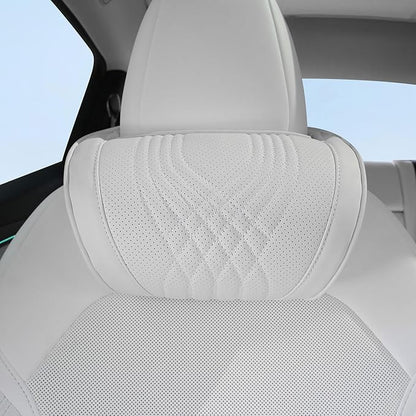 Car Headrest Memory Foam Neck Pillow for Driving with Leather Cover Soft Comfortable Seat Head Pillow Cushion for Most Cars SUV Sedan Home Office, White, 1PC