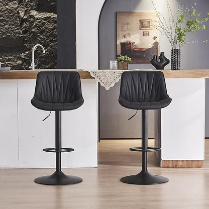 YOUNIKE Bar Stools Set of 2 for Kitchen Island, Black Swivel Tall Bar Stools, Adjustable Barstools with Back, Faux Leather Padded Stools, Modern Counter Height Bar Chairs with 300LBS Support