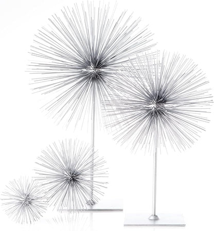 Torre & Tagus 7” Spike Silver Sphere Decor (Steel Metal Ball Decor) Handmade Starburst Table Decoration, Geometric Decorative Objects for Shelves, Mid-Century Modern Sputnik Home Table Accent