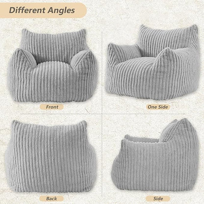 Giant Bean Bag Chairs for Adults Teens, Large Bean Bag Sofa Chairs with Filling Comfy Fuzzy BeanBag Chair with Armrests for Bedroom Living Room Reading (Light Gray, Large)