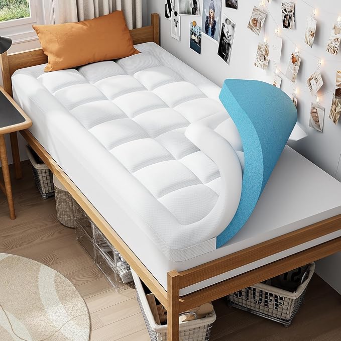 ELEMUSE Twin Size Dual Layer 3 Inch Memory Foam Mattress Topper, 2 Inch Cooling Gel Memory Foam and 1 Inch Thick Soft Pillow Top Mattress Pad Cover for Back Pain Relief, Bed Topper for Side Sleep