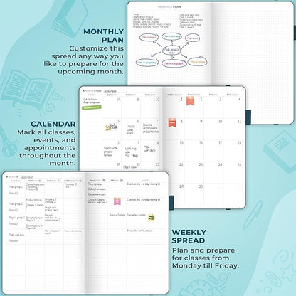 Clever Fox Teacher Planner – School Year Planner with Calendars & Lesson Plans – Teacher Plan Book for Classroom & Homeschool Organization - Undated, 7x10″, Hardcover (Dark Teal)