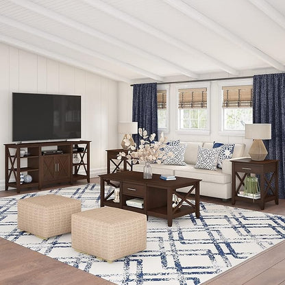 Bush Furniture Key West Tall TV Stand for 65 Inch TV in Bing Cherry, Farmhouse Entertainment Center with Storage
