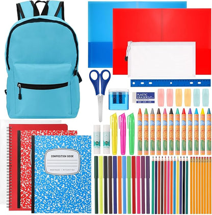 Back to School Supplies with Backpack Kids Kindergarten Preschool Elementary Supply Bundle Kit Middle High School Notebook for K-12 Student Girl Boy Classroom(Light Blue)