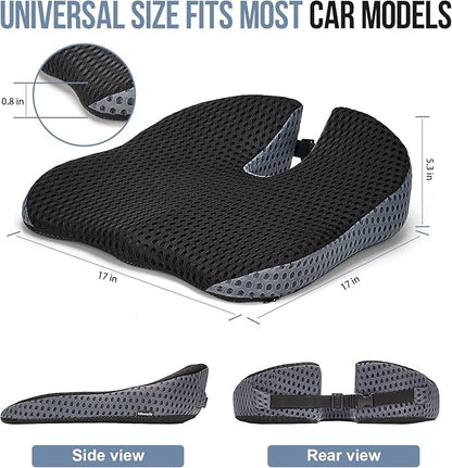 Car Seat Cushion – Memory Foam Car Booster Seat Cushion for Adults – Wedge Design for Driving Height & Comfort – Breathable Mesh Seat Pad for Car Seats with Adjustable Straps