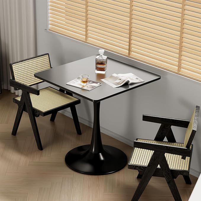 24" Black Tulip Table for Kitchen, Small Square Dining Table for 2 Person, Mid Century Modern Tables with Sturdy Metal Pedestal Base for Living Room, Cafe, Office, Pub, Bar, Bistro