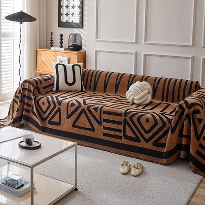 HANDONTIME Boho Geometric Couch Covers for Sofa Pet Friendly Brown and Black Sofa Covers Washable Chenille Couch Blanket Cover for 1 2 Cushion Couches Pet Protector Furniture Cover Soft, 71" X 102"