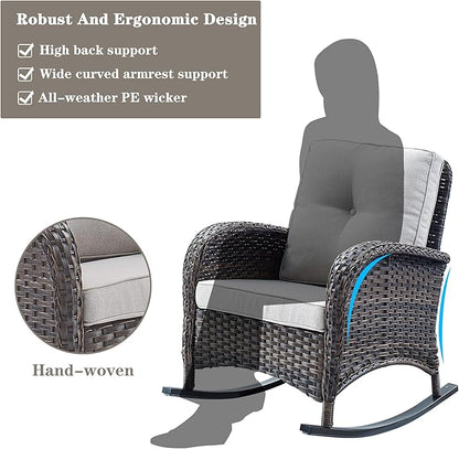 Belord Patio Rocking Chairs Furniture Set of 6, Outdoor Wicker Furniture Sets with Wicker Rocker, Small Patio Conversation Sets with Outdoor Couch Ottomans Brown/Beige