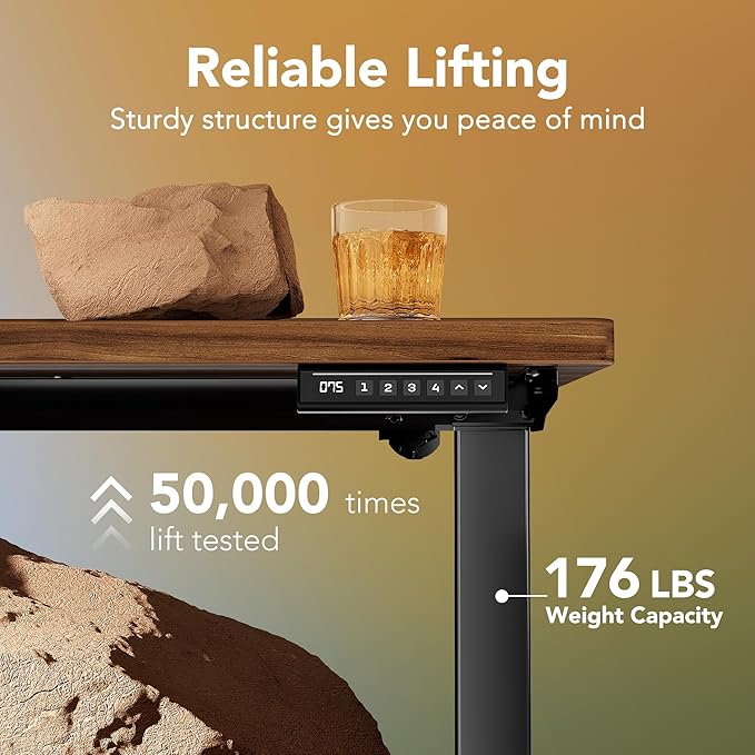 HUANUO 63 x 28 inch Electric Standing Desk Adjustable Height, 4 Memory Height Settings, Sit Stand Up Desk for Home Office & Computer Workstation, Black Walnut