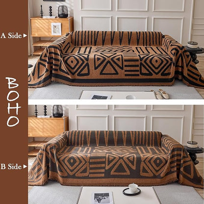 HANDONTIME Boho Geometric Couch Covers for Sofa Pet Friendly Brown and Black Sofa Covers Washable Chenille Couch Blanket Cover for 3 4 Cushion Couches Pet Protector Furniture Cover Soft, 71" X 134"